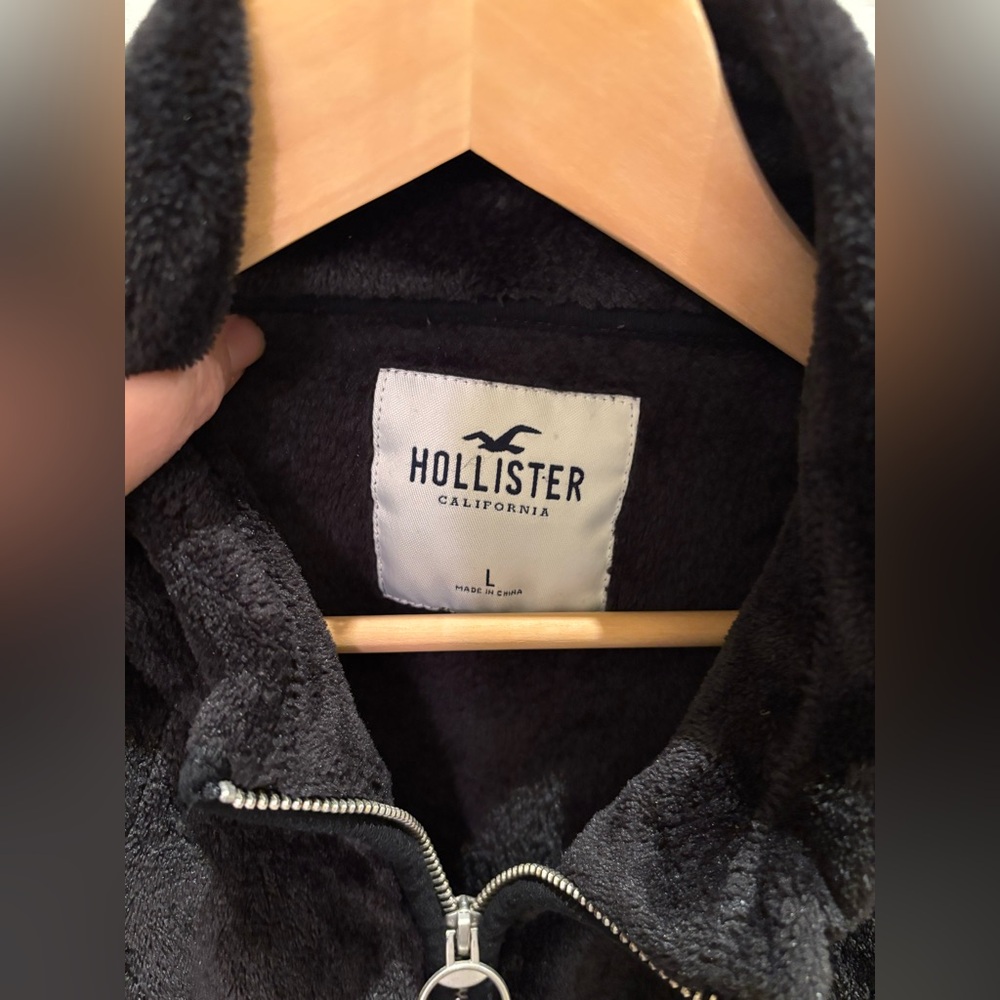 Hollister Womens Warm COZY Plush VELOUR Jacket Mock Neck Black Large - Picture 5 of 9